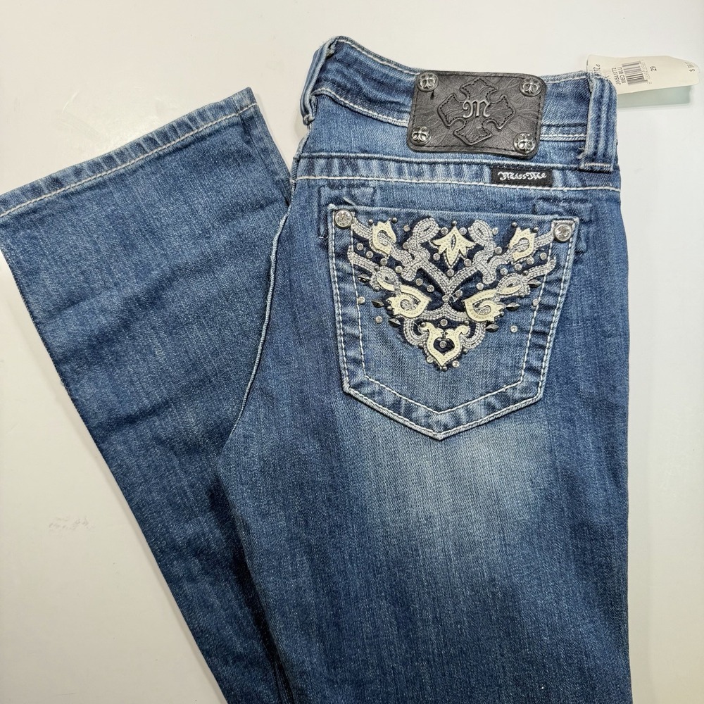 Miss Me Y2K Med Wash Jeans 29 NWT Jeweled Pockets Embellished